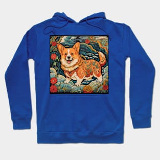 Corgi Tropical Woodblock Hoodie